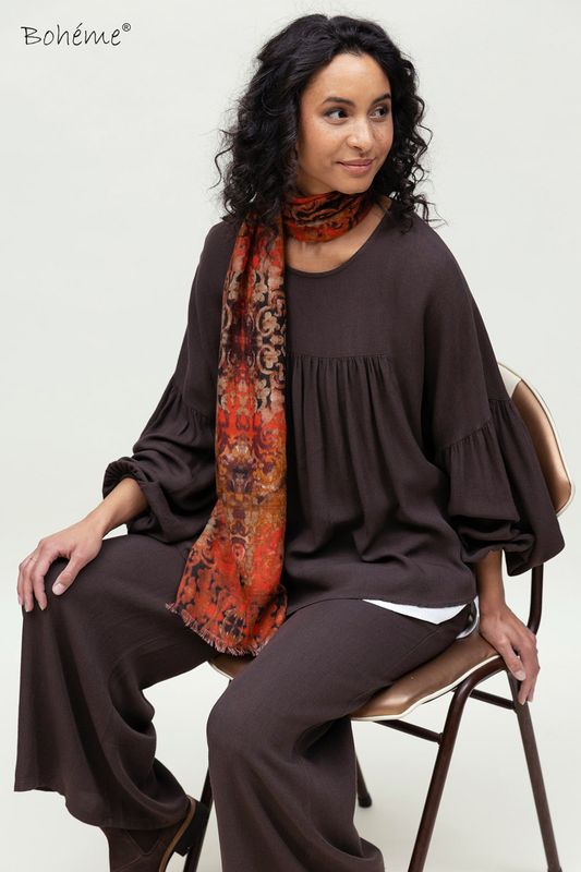 Boheme Bluse M/Rund Hals i Brun