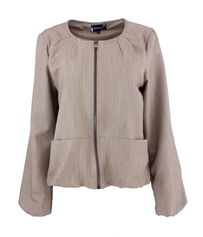 Boheme Kort Jakke M/ Rund Hals i Taupe
