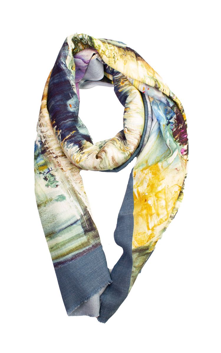 Boheme Scarf i Ull/Viscose Blue Print