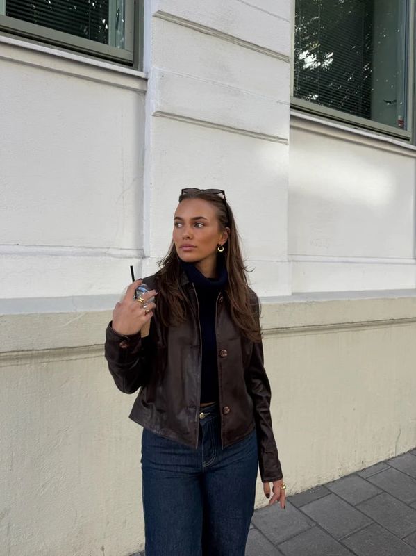 Clermonte Allie Lammeskinnsjakke i Dark Brown