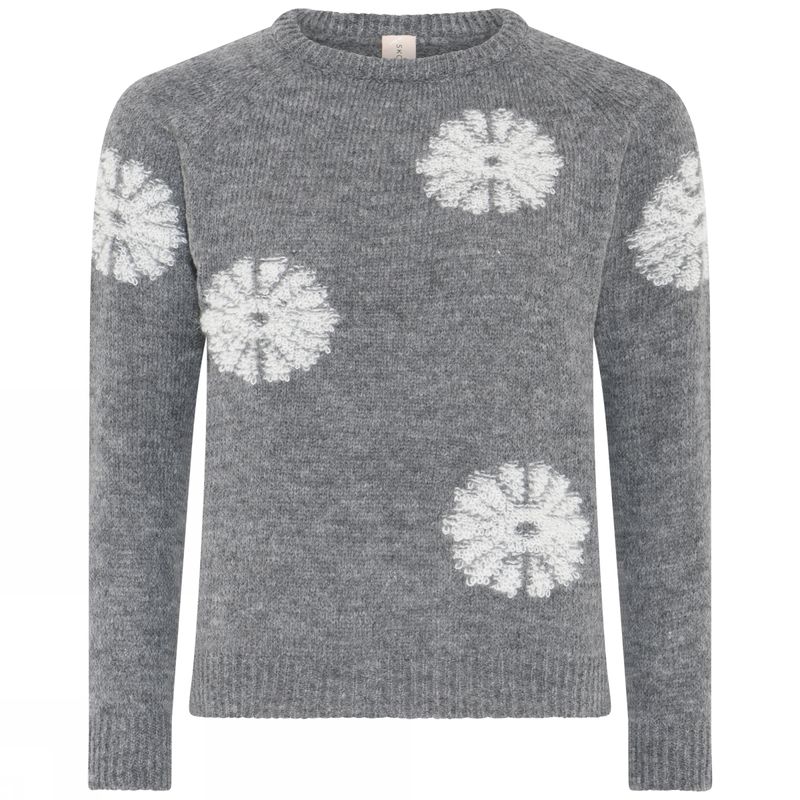 Skovhuus Flower Design Pullover i Grey Melange