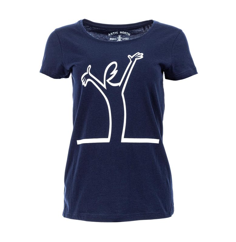 Dame Streken T-Shirt Happy i Navy