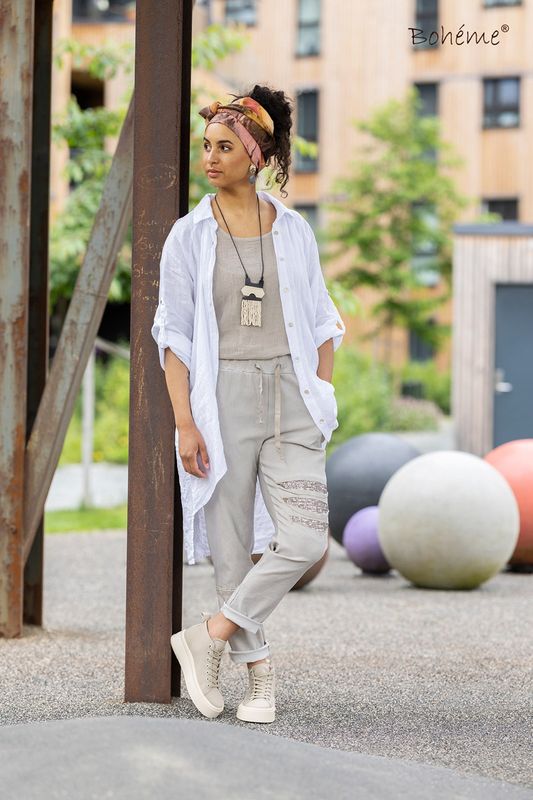 Boheme singlet kort i lin farge Sand