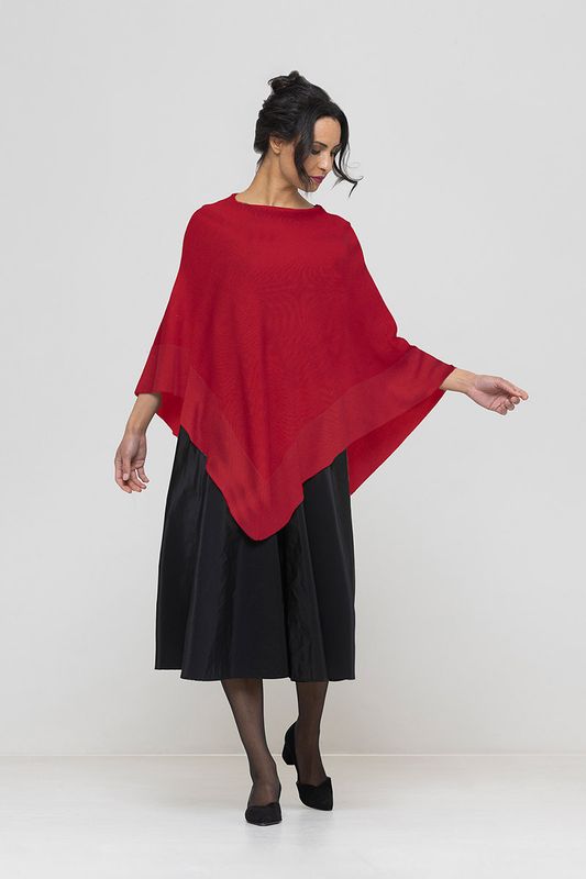 Boheme Poncho M/Rund Hals i 100% Merino Red