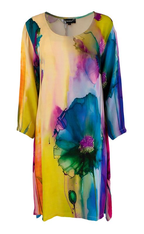 Boheme Kort Satengkjole i Flower Print