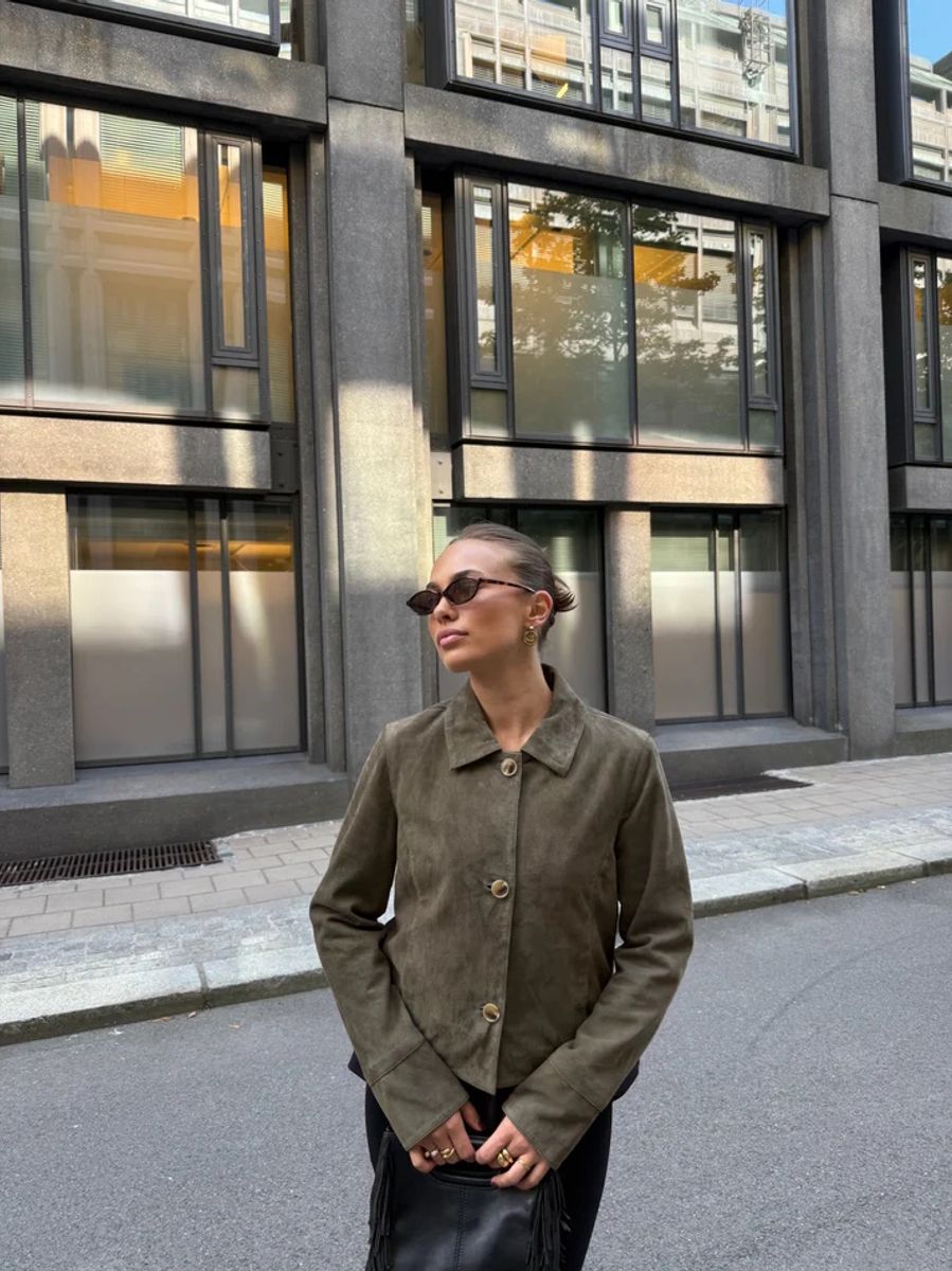 Clermonte Allie Goat Suede skinnsjakke i Olive