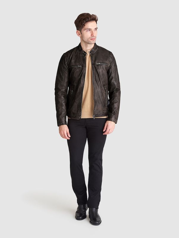 Saki William 2 Skinnjakke i Dark Brown