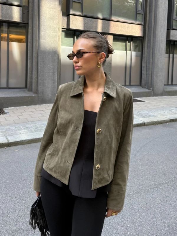 Clermonte Allie Goat Suede skinnsjakke i Olive