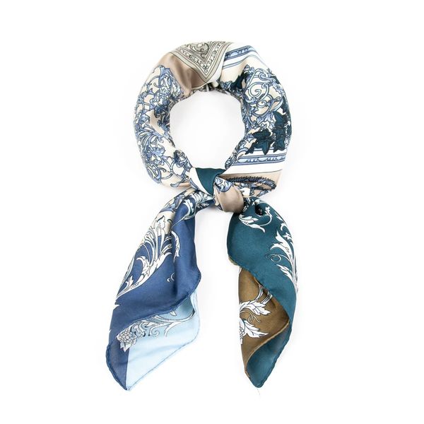 Hovedbilde Mønstret skjerf i blå, petrol og beige 70 x 70 cm